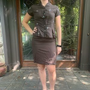 Mama & Léon brown linen short sleeve skirt suit